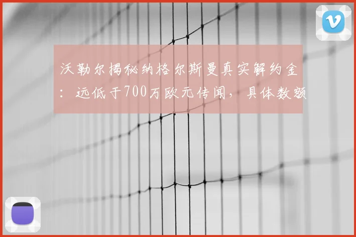 沃勒尔揭秘纳格尔斯曼真实解约金：远低于700万欧元传闻，具体数额曝光